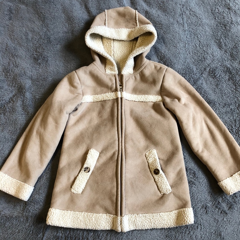 Old Navy Girls 5T Faux Suede Jacket Coat Hooded.